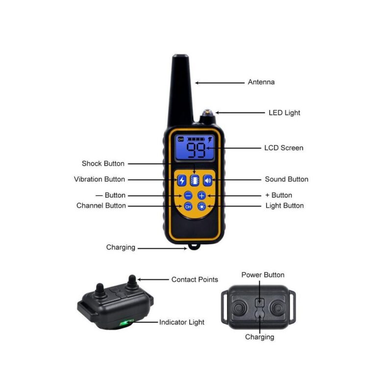 Αδιάβροχα επαναφορτιζόμενα ηλεκτρικά κολάρα εκπαίδευσης σκύλων με τηλεχειριστήριο 800m - Σετ 3τμχ - Image 6