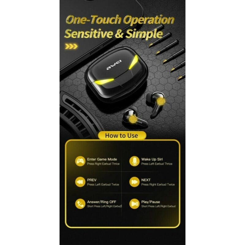 Gaming earbuds 360° με smart touch in ear -Μαύρα - Image 5