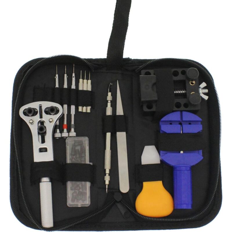 Σετ εργαλείων για επισκευή ρολογιών σε υφασμάτινη θήκη.