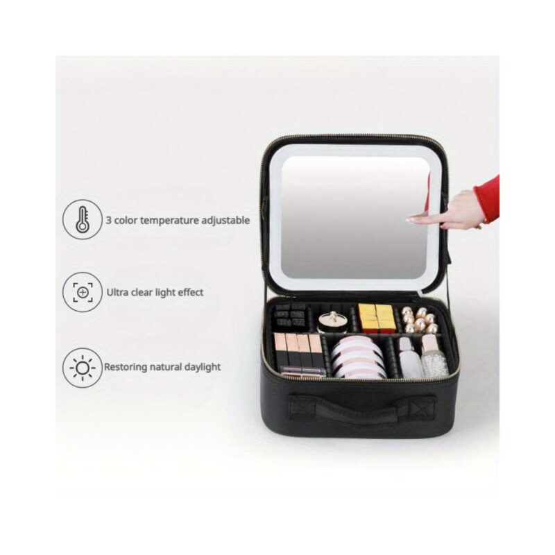 Τσάντα μακιγιάζ ταξιδιού με επαναφορτιζόμενο LED καθρέφτη - Image 5
