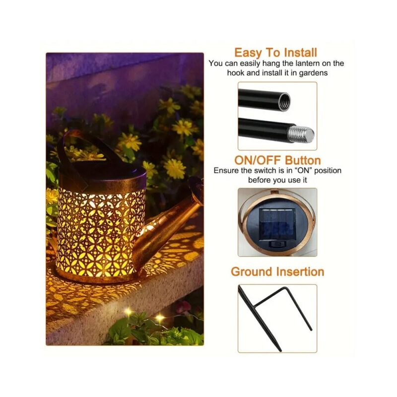 Ηλιακό φωτιστικό ποτιστήρι led με βραχίονα στήριξης χάλκινο - Image 3