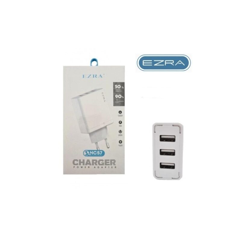 EZRA φορτιστής γρήγορης φόρτισης 3.0A με 3 θύρες USB – Λευκός