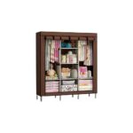 Υφασμάτινη ντουλάπα με φερμουάρ και ράφια σε καφέ χρώμα