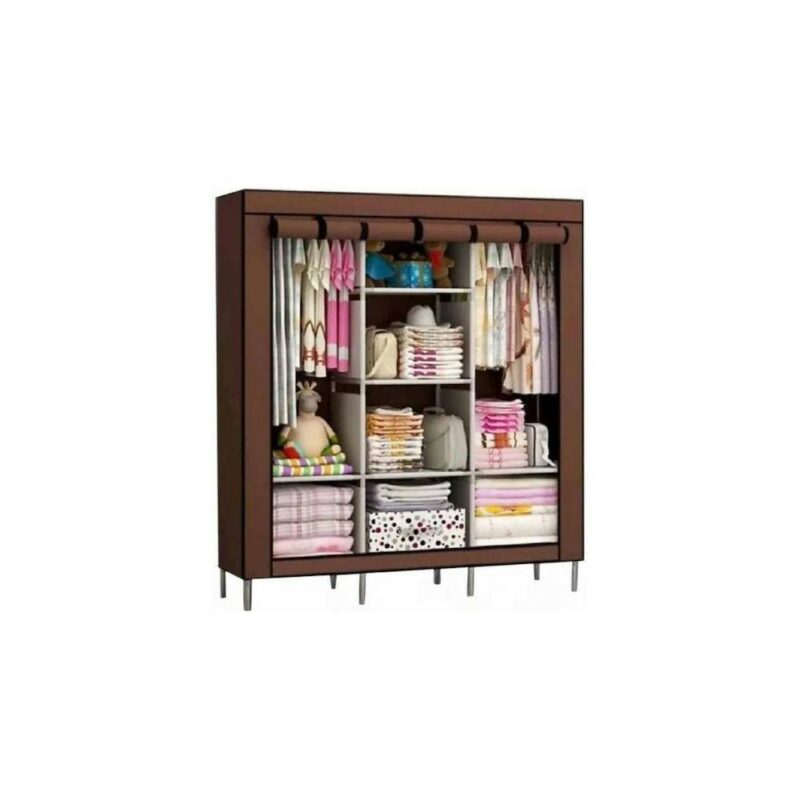 Υφασμάτινη ντουλάπα με φερμουάρ και ράφια σε καφέ χρώμα