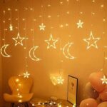 Χριστουγεννιάτικη κουρτίνα 3m 120 Θερμό λευκό Led Αστέρια-Φεγγάρια