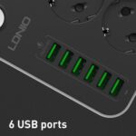 Πολύπριζο Ldnio με 3 πρίζες, 6 θύρες USB-A, διακόπτη και καλώδιο 2m - Image 3