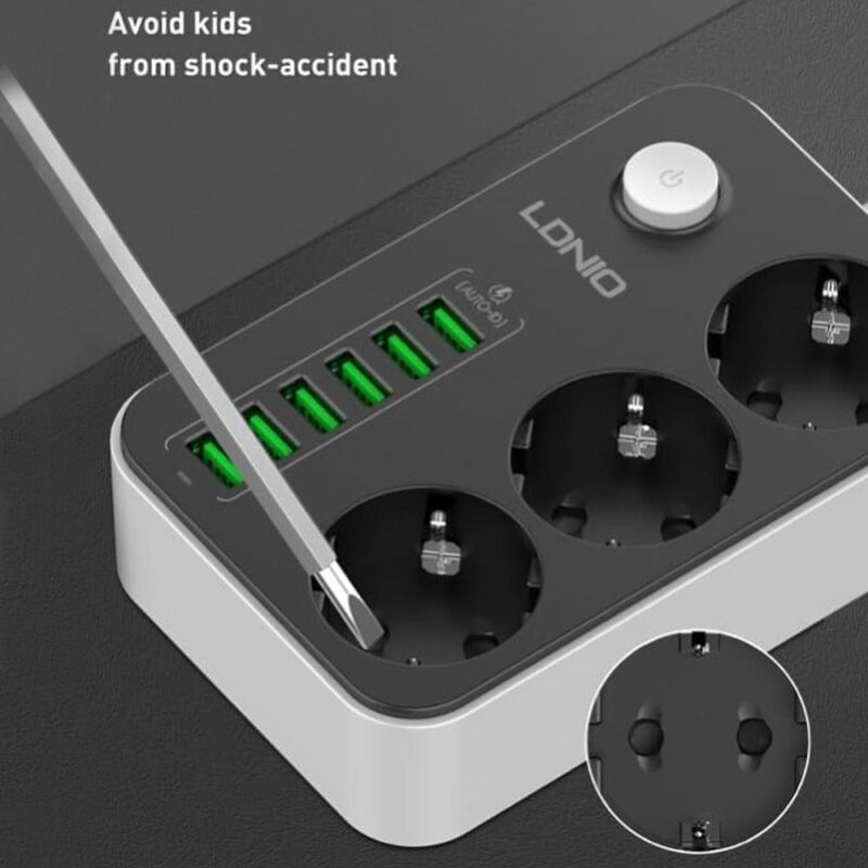 Πολύπριζο Ldnio με 3 πρίζες, 6 θύρες USB-A, διακόπτη και καλώδιο 2m - Image 5