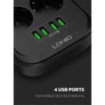 Πολύπριζο Ldnio με 6 πρίζες, 4 θύρες USB-A, διακόπτη και καλώδιο 2m - Image 2