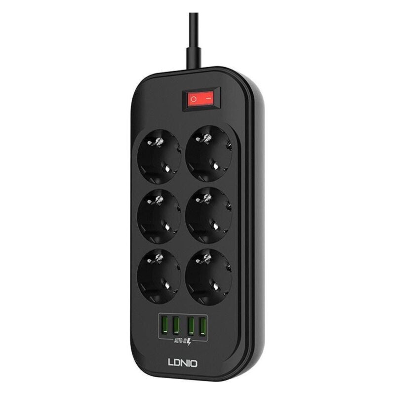 Πολύπριζο Ldnio με 6 πρίζες, 4 θύρες USB-A, διακόπτη και καλώδιο 2m
