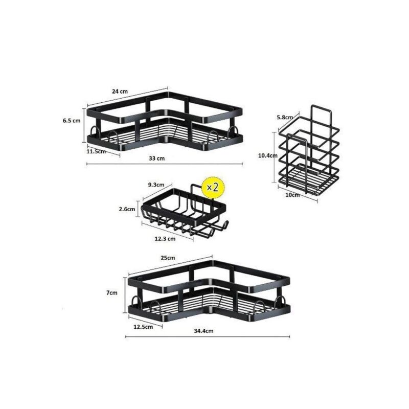 Σετ επιτοίχια μεταλλικά ράφια μπάνιου με αυτοκόλλητα – 5 τεμ. - Image 3