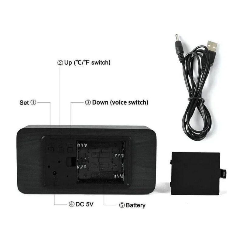 Επιτραπέζιο ρολόι με ημερολόγιο, ξυπνητήρι, LED οθόνη και ένδειξη θερμοκρασίας - Image 2