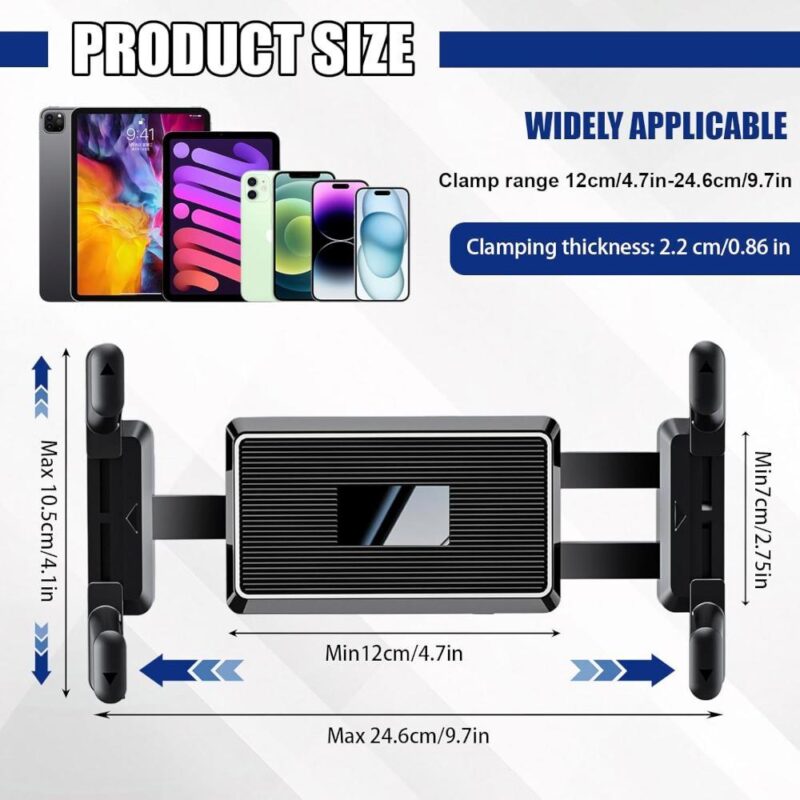 Βάση κινητού/tablet αυτοκινήτου με ρυθμιζόμενους γάντζους, μαύρη - Image 3