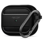 Θήκη Spigen Rugged Armor σιλικόνης με μπρελόκ μαύρη για Apple AirPods Pro 2 και Apple AirPods 4