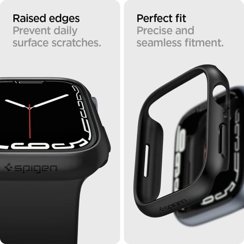 Spigen Thin Fit Πλαστική θήκη σε μαύρο χρώμα για Apple Watch 7, 8, 9 (44-45mm) - Image 4