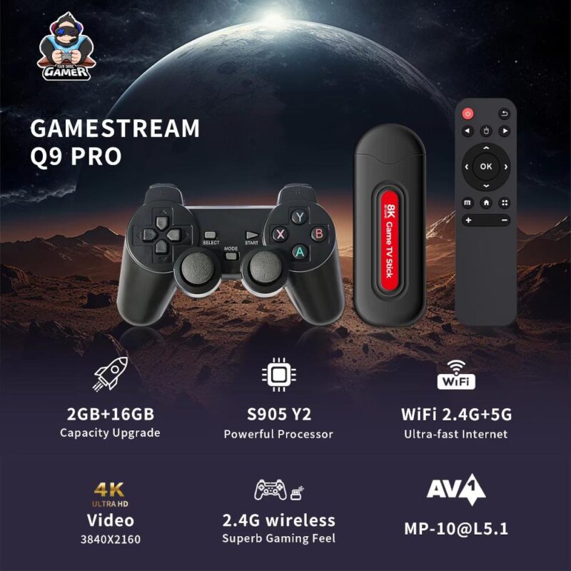 Κονσόλα παιχνιδιών Game Stick + Android TV Q9Pro 4K με ασύρματα joystick - Image 5