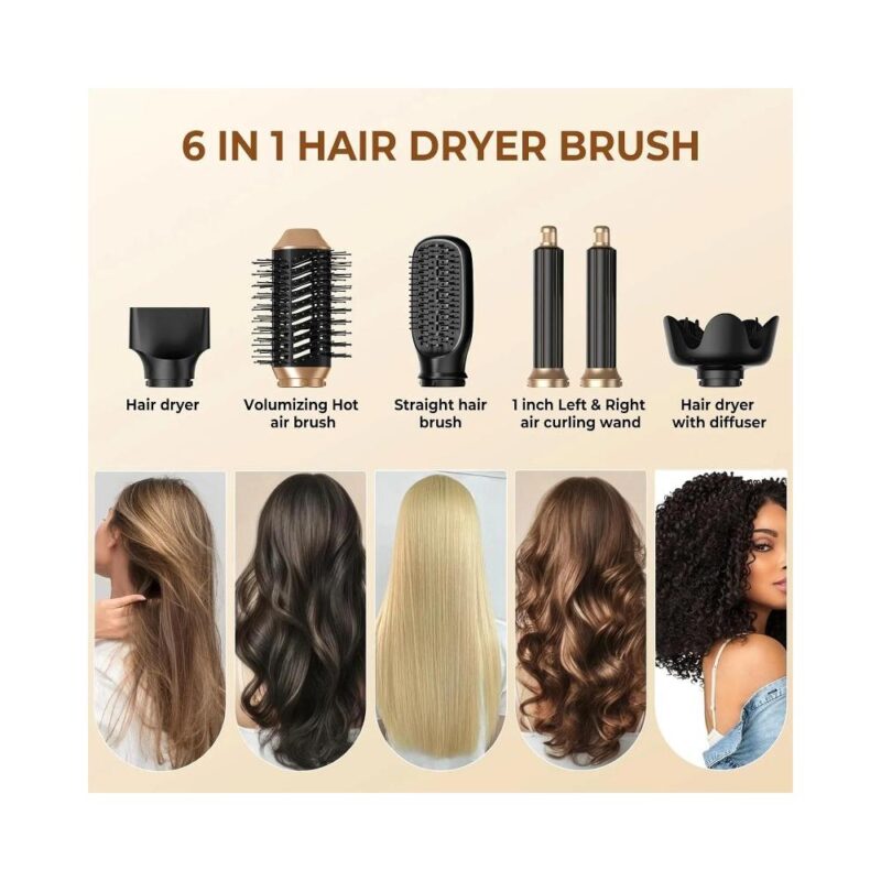 Ηλεκτρική βούρτσα-πιστολάκι μαλλιών 6in1 - Hot Air Styler 1000 Watt - Image 6
