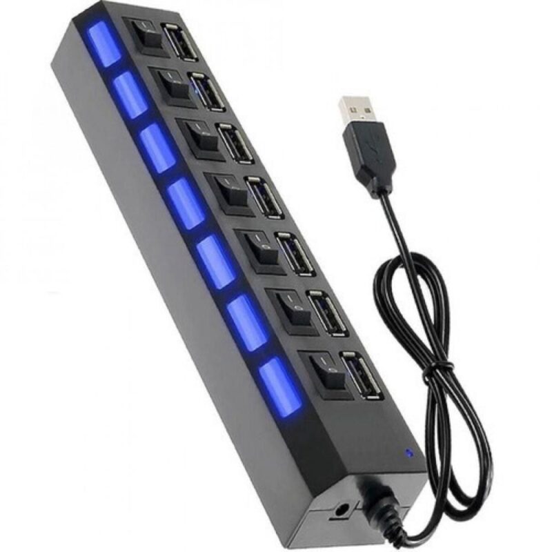 USB Hub Treqa με 7 θύρες USB-A και διακόπτες – Μαύρο